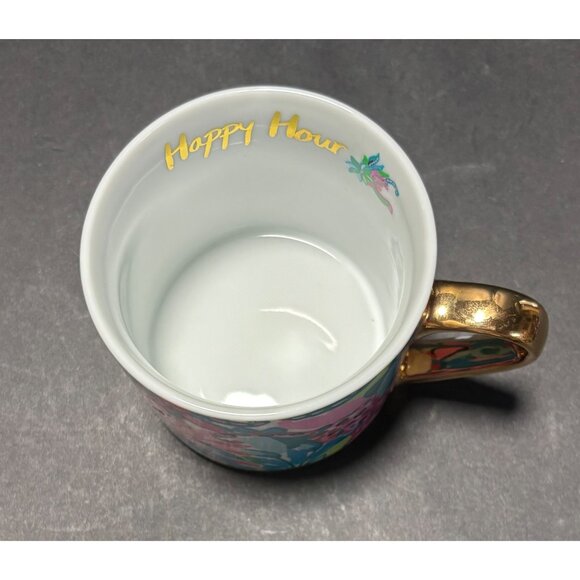 Lilly Pulitzer Happy Hour Ceramic Mug Tone Gold Tone Handle Colorful Floral - Picture 6 of 8